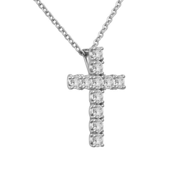 Колье крест из белого золота с бриллиантами (038810)