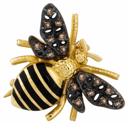 Брошь из жёлтого золота с чернением и бриллиантами "Пчела"