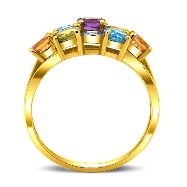 Кольцо из жёлтого золота с бриллиантами и цветными полудрагоценными камнями (021264)