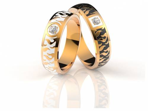 Обручальное кольцо из красного золота с бриллиантом и эмалью 19.0