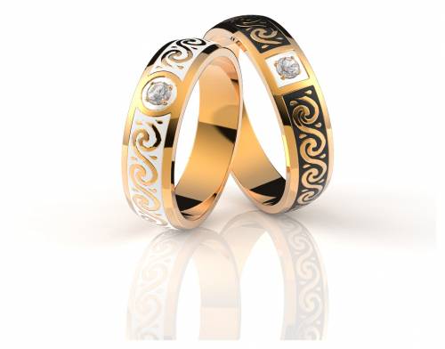 Обручальное кольцо из красного золота с бриллиантом и эмалью 16.5