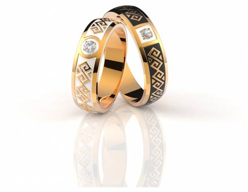 Обручальное кольцо из красного золота с бриллиантом и эмалью 16.5