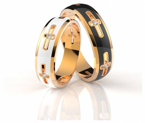 Обручальное кольцо из красного золота с бриллиантами и эмалью 16.5