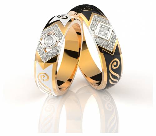 Обручальное кольцо из красного золота с бриллиантами и эмалью 19.0