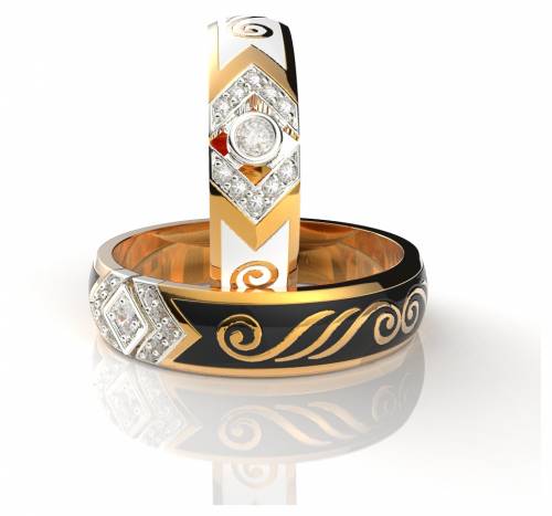 Обручальное кольцо из красного золота с бриллиантами и эмалью 19.0