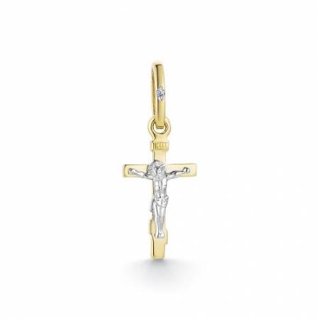 Кулон крест из комбинированного золота с бриллиантом (039523)