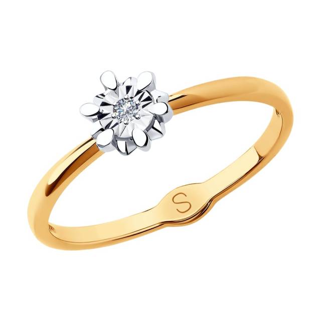 Помолвочное кольцо из комбинированного золота с бриллиантом (048594)