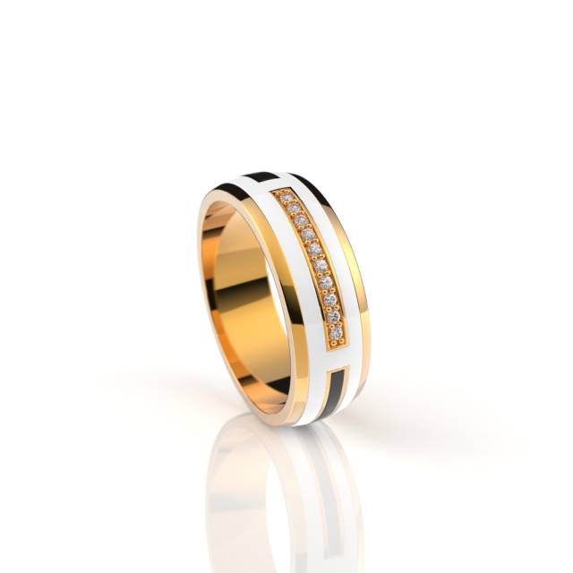 Обручальное кольцо из красного золота с бриллиантами и эмалью (038598)