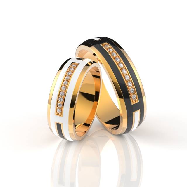 Обручальное кольцо из красного золота с бриллиантами и эмалью (038598)