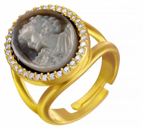 Кольцо из серебра с камеей на агате и цирконами 16.5