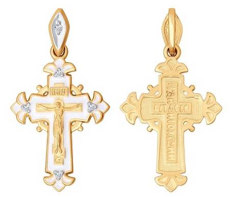 Кулон крест из комбинированного золота с бриллиантом