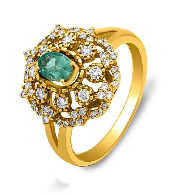 Кольцо из жёлтого золота с бриллиантами и изумрудом (018469)