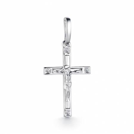 Кулон крест из белого золота с бриллиантами (039515)