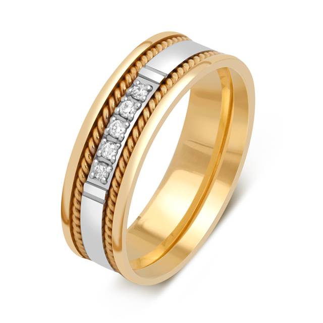 Обручальное кольцо из комбинированного золота с бриллиантами (010439)