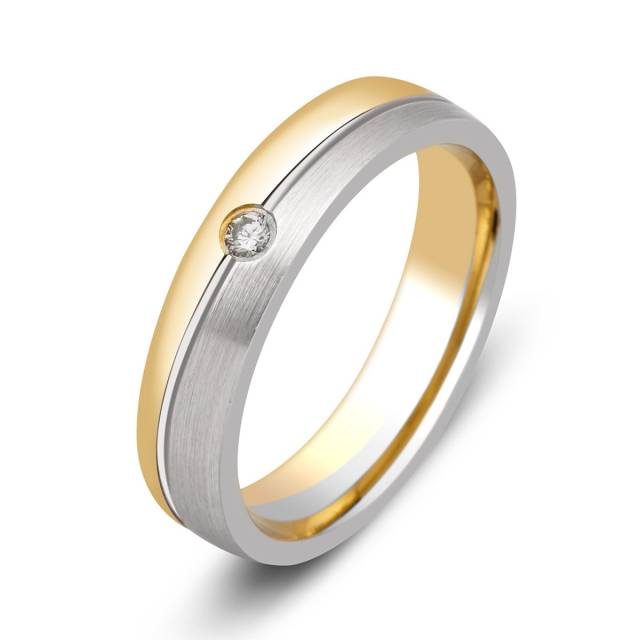 Обручальное кольцо из комбинированного золота с бриллиантом (000301)