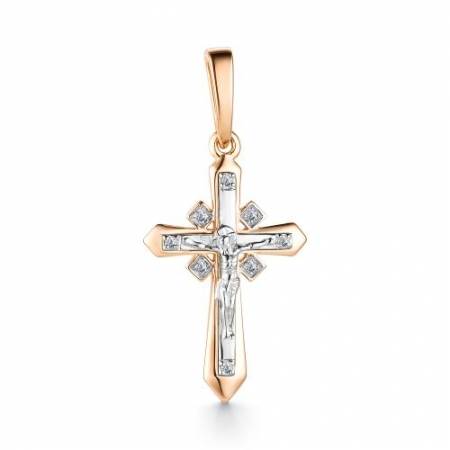 Кулон крест из комбинированного золота с бриллиантами (039517)