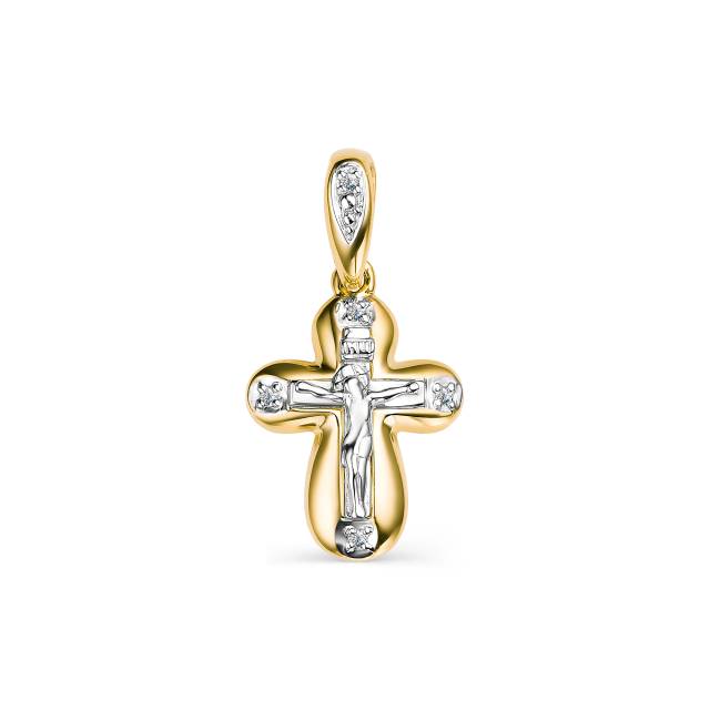 Кулон крест из комбинированного золота с бриллиантами (049264)