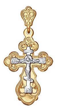 Кулон крест из комбинированного золота