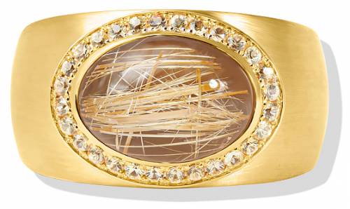 Кольцо из жёлтого золота с кварцем, жёлтыми сапфирами и эмалью "Mousson" 17.5