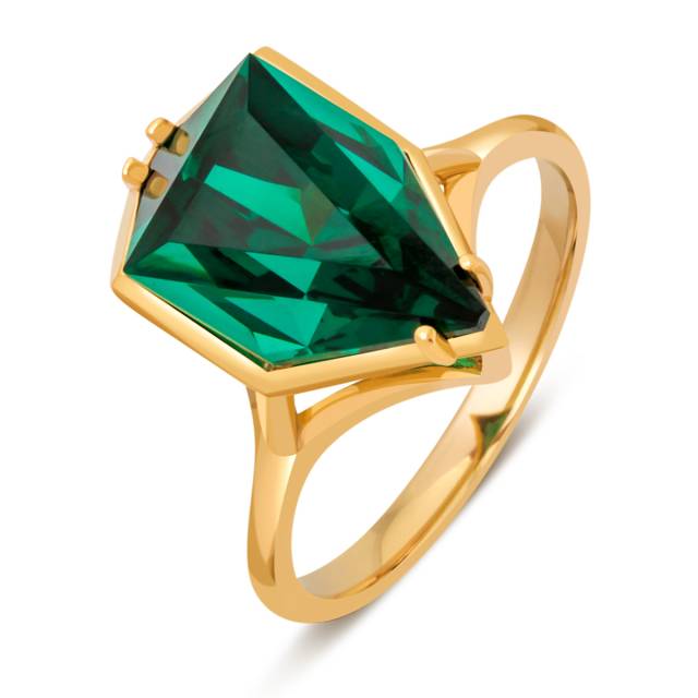 Кольцо из красного золота с искусственным зелёным  турмалином "Айсберг" (041177)