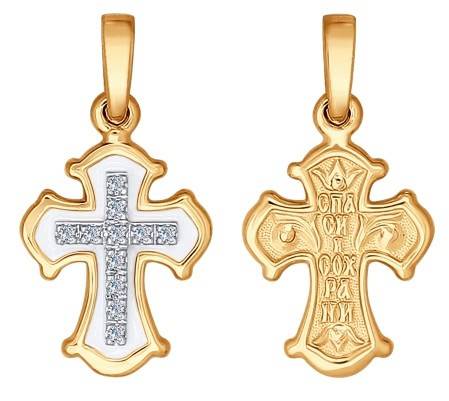Кулон крест из комбинированного золота с бриллиантами