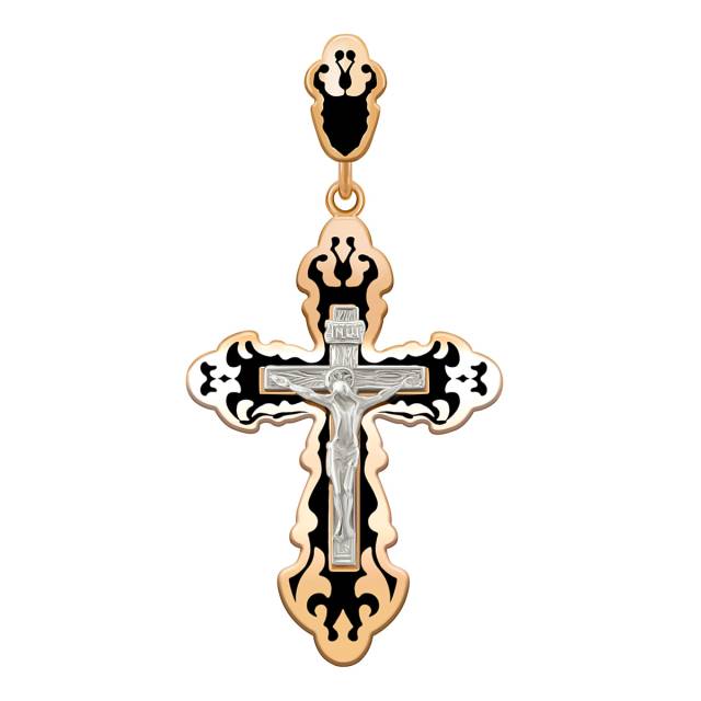 Кулон крест из красного золота с эмалью (038541)