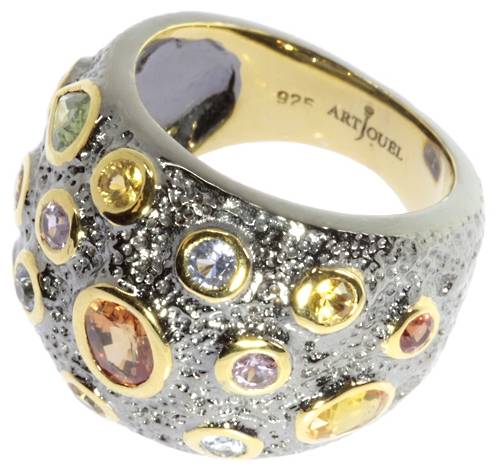 Серебряное кольцо с цветными сапфирами 18.5