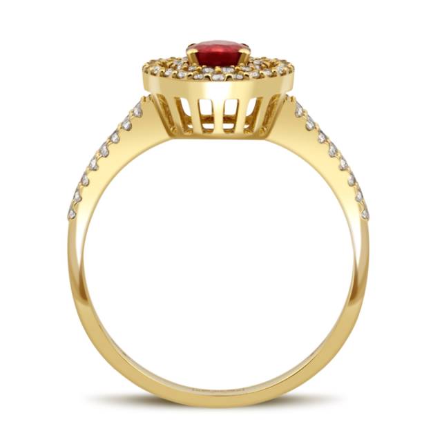 Кольцо из жёлтого золота с бриллиантами и рубином (039038)
