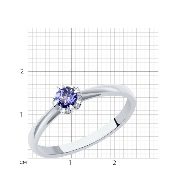 Помолвочное кольцо из белого золота с бриллиантами и танзанитом (049914)