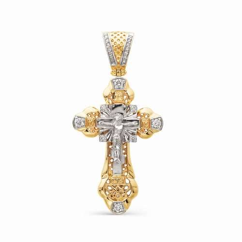 Подвеска крест из комбинированного золота с бриллиантами (031421)