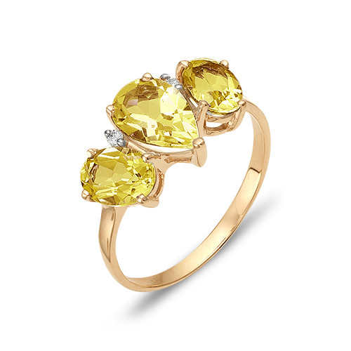 Кольцо из красного золота с цитринами и фианитами (041970)