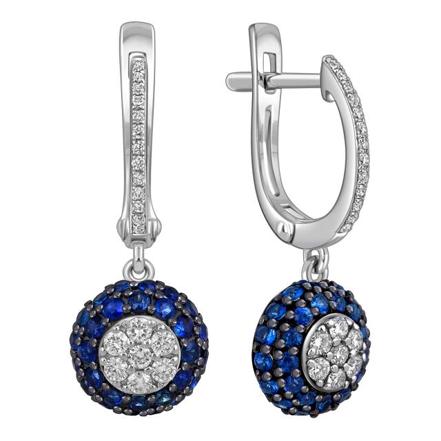 Серьги из белого золота с бриллиантами и сапфирами (012749)