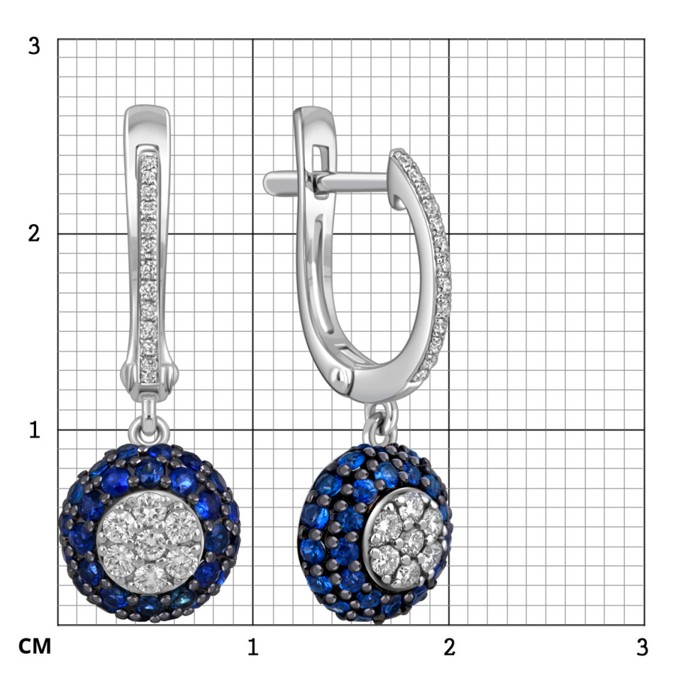 Серьги из белого золота с бриллиантами и сапфирами (012749)