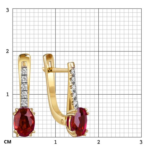 Серьги из жёлтого золота с бриллиантами и рубинами (060329)