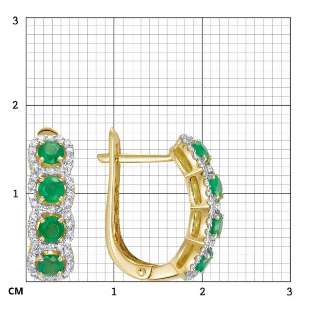 Серьги из жёлтого золота с бриллиантами и изумрудами (058853)