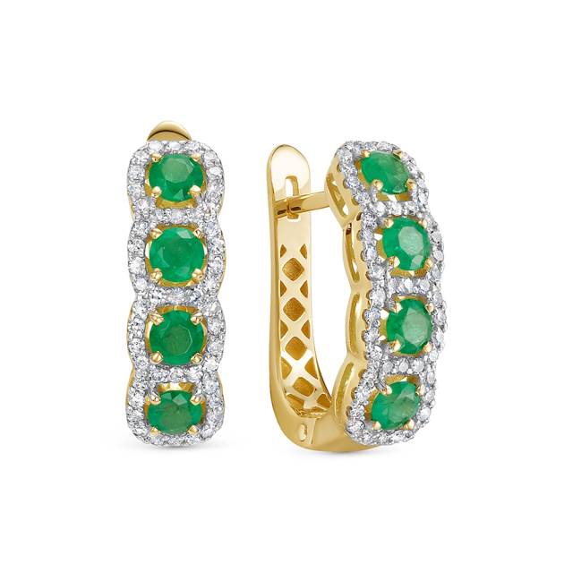 Серьги из жёлтого золота с бриллиантами и изумрудами (058853)