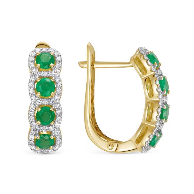 Серьги из жёлтого золота с бриллиантами и изумрудами (058853)