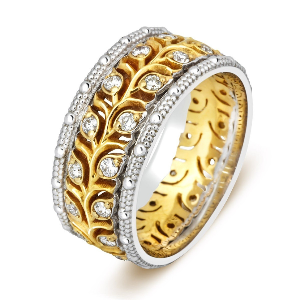 Кольцо обручальное из комбинированного золота с бриллиантами (002069)