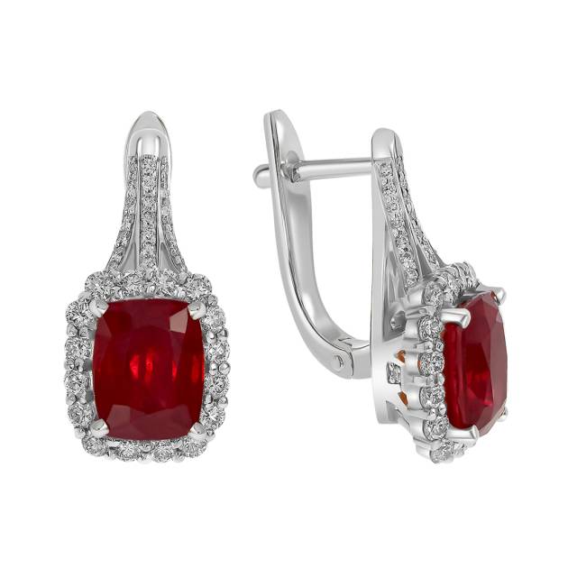 Серьги из белого золота с бриллиантами и рубинами (054503)