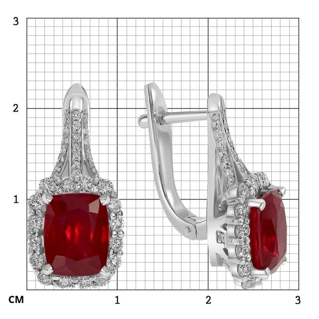 Серьги из белого золота с бриллиантами и рубинами (054503)