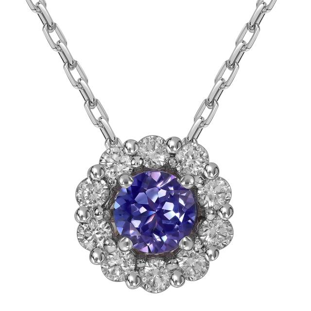 Колье из белого золота с бриллиантами и танзанитом (061612)