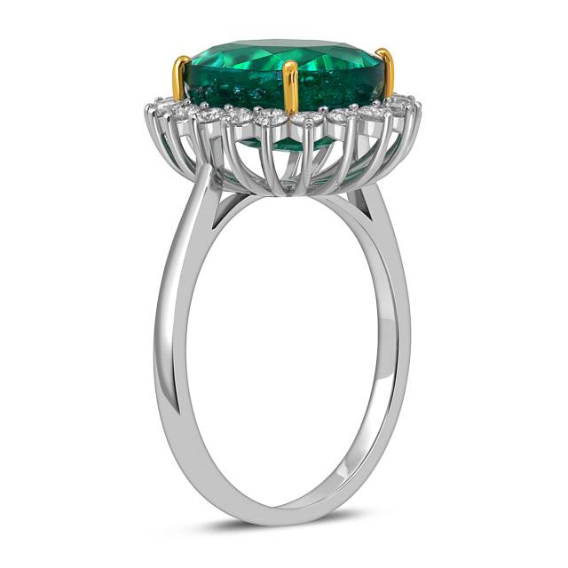 Кольцо из белого золота с бриллиантами и изумрудом (055081)