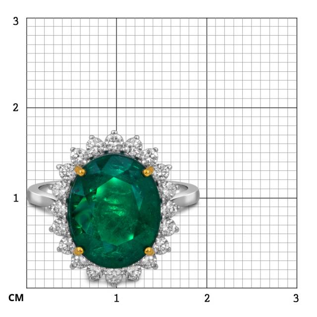 Кольцо из белого золота с бриллиантами и изумрудом (055081)