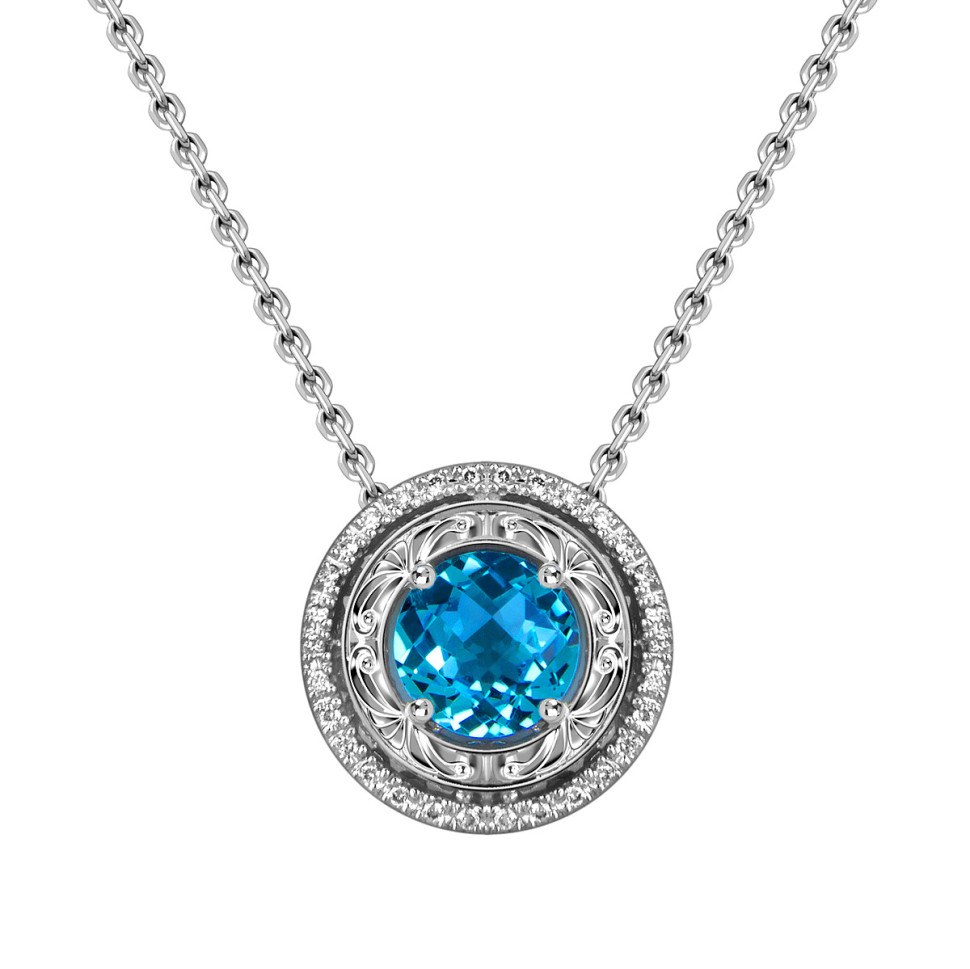 Колье из белого золота с бриллиантами и топазом (060034)