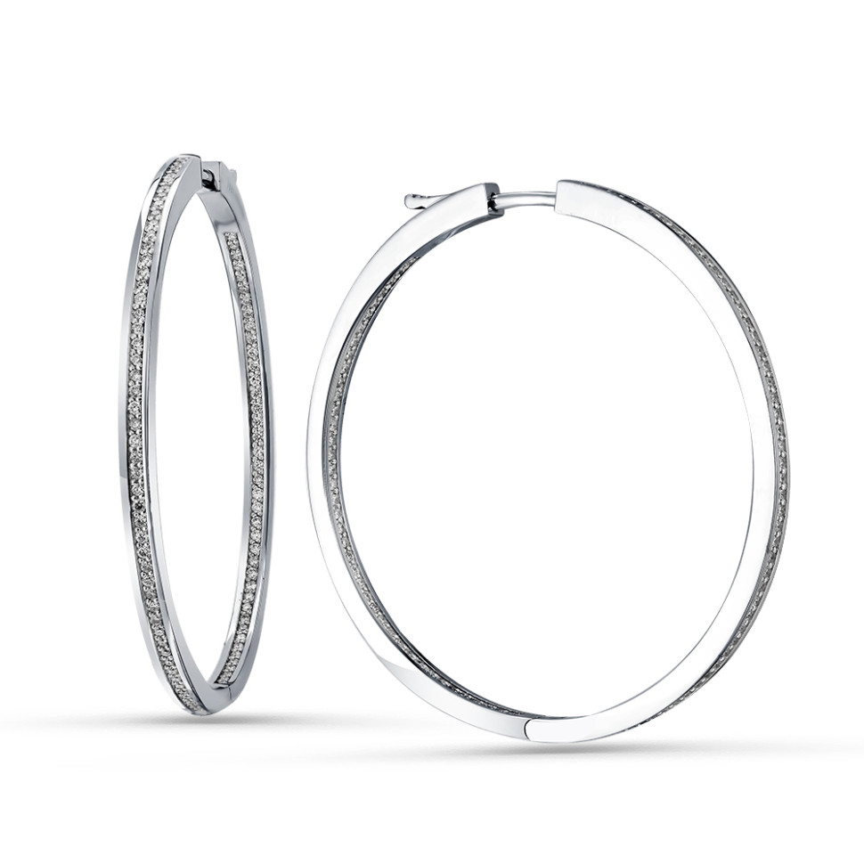 Серьги конго из белого золота с бриллиантами (058726)