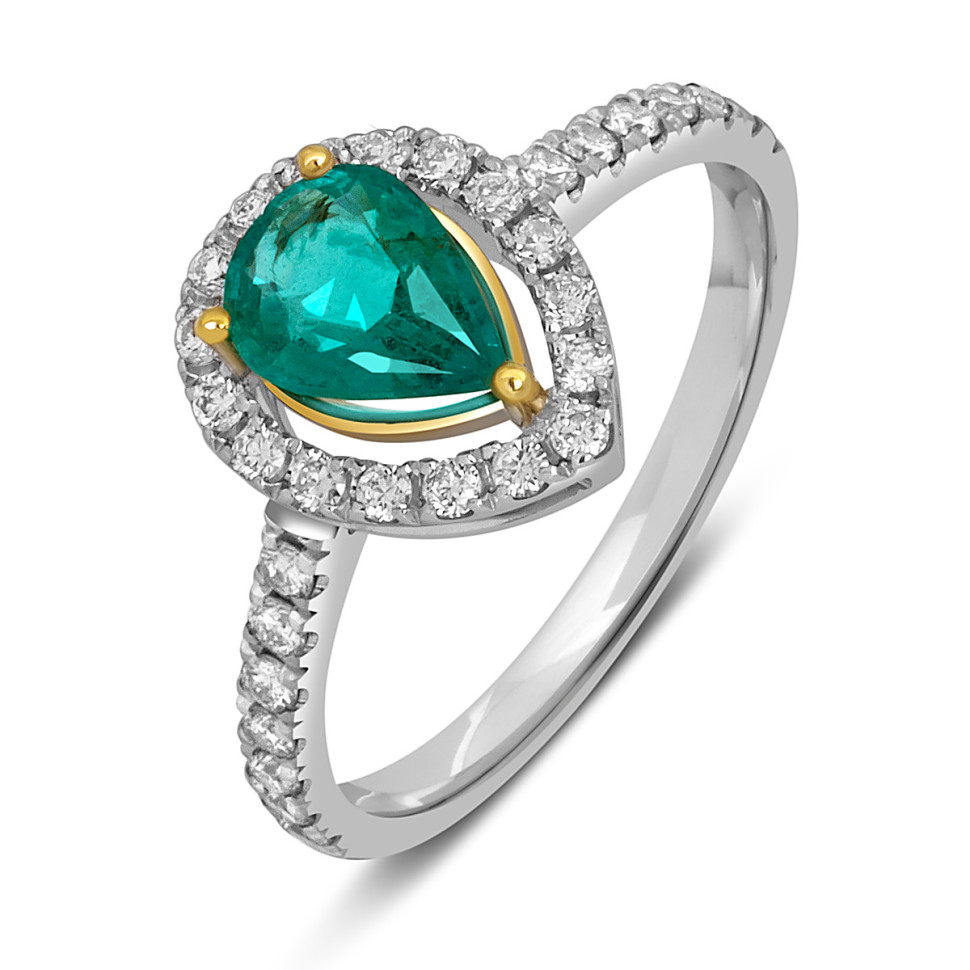 Кольцо из белого золота с бриллиантами и изумрудом (052547)