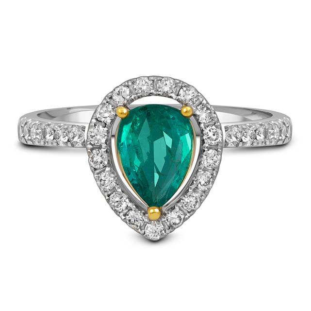 Кольцо из белого золота с бриллиантами и изумрудом (052547)