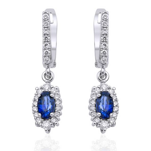 Серьги из белого золота с бриллиантами и сапфирами (050621)