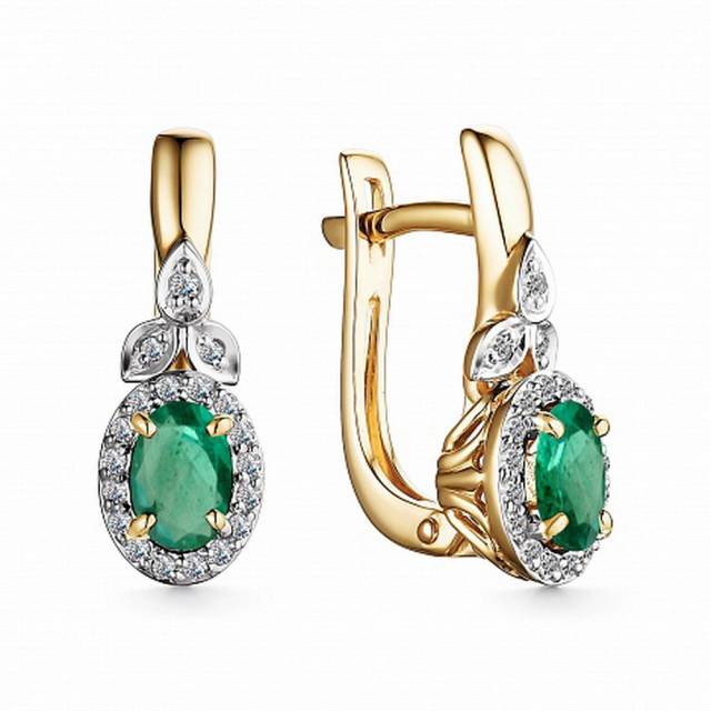 Серьги из жёлтого золота с бриллиантами и изумрудами (050445)