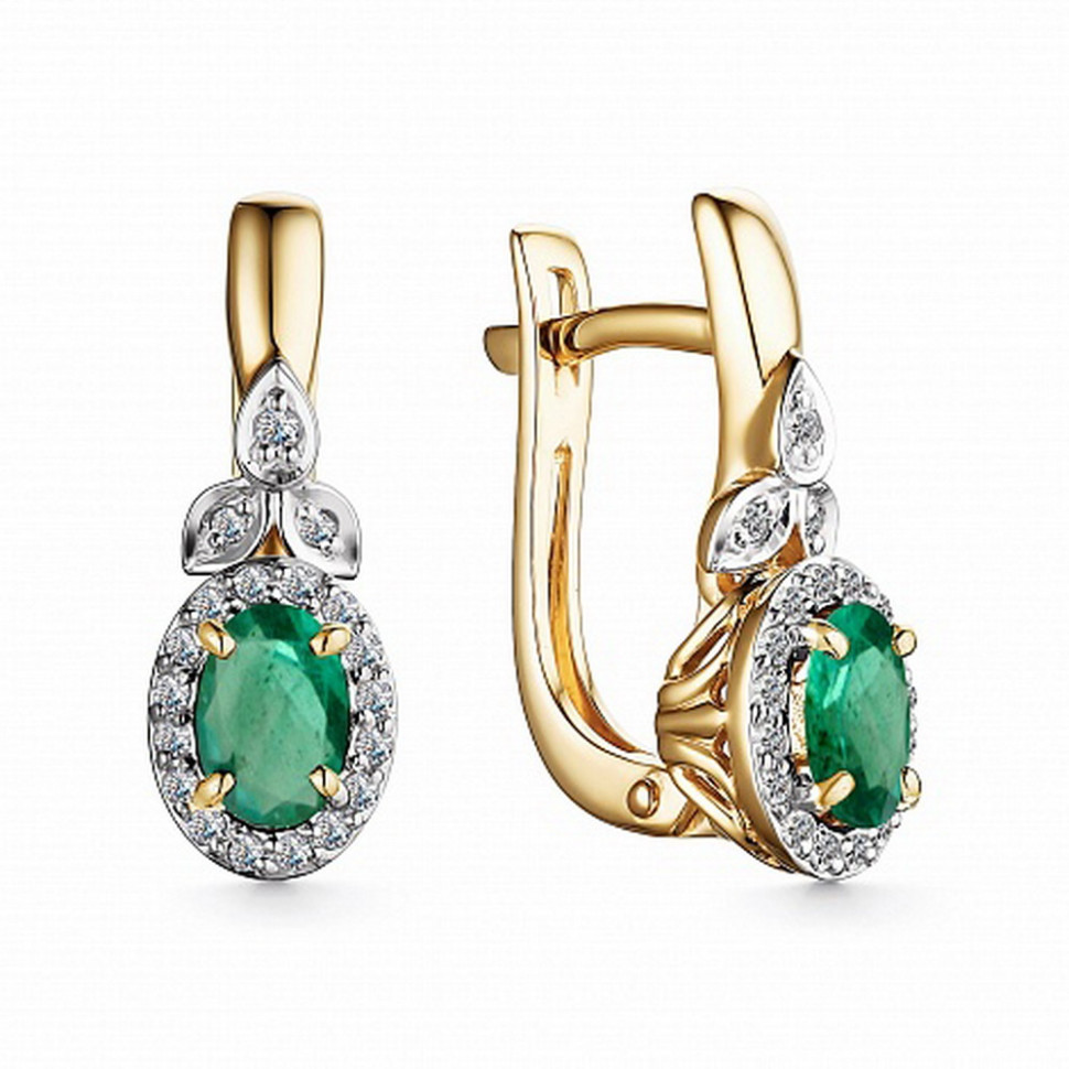 Серьги из жёлтого золота с бриллиантами и изумрудами (050445)
